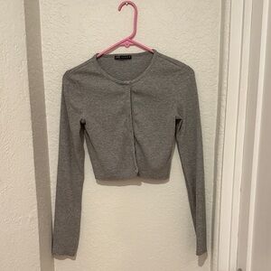 Zara Heather Gray Button-Up Crop Top